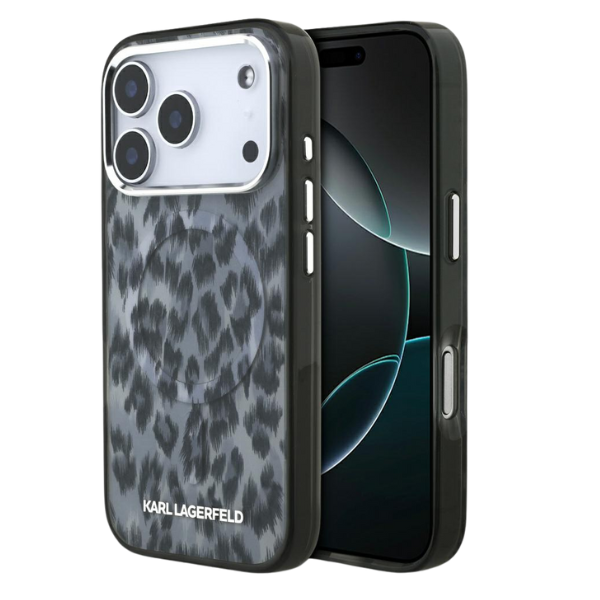 Karl Lagerfeld IML Leopard Pattern MagSafe dėklas skirtas Apple iPhone 17 Pro juodos spalvos aprašymas - Prekės nuotrauka Karl Lagerfeld IML Leopard Pattern MagSafe dėklas skirtas Apple iPhone 17 Pro juodos spalvos aprašymas - Prekės nuotrauka
