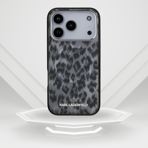 Karl Lagerfeld IML Leopard Pattern MagSafe dėklas skirtas Apple iPhone 17 Pro juodos spalvos aprašymas - Prekės nuotrauka Karl Lagerfeld IML Leopard Pattern MagSafe dėklas skirtas Apple iPhone 17 Pro juodos spalvos aprašymas - Prekės nuotrauka