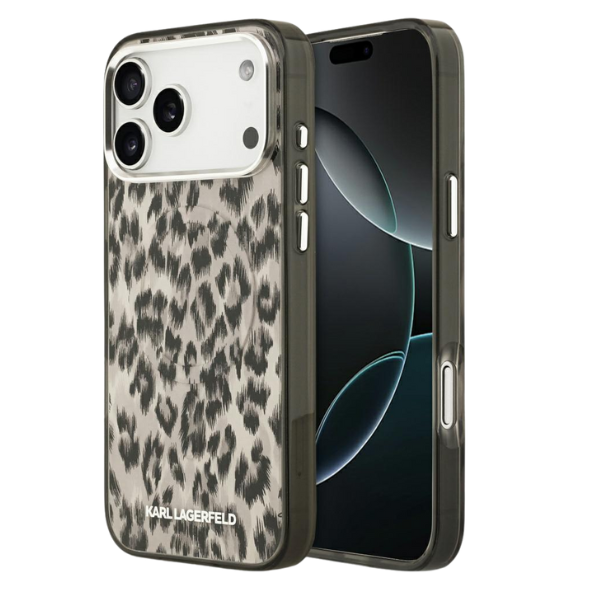 Karl Lagerfeld IML Leopard Pattern MagSafe dėklas skirtas Apple iPhone 17 Pro Max rudos spalvos aprašymas - Prekės nuotrauka