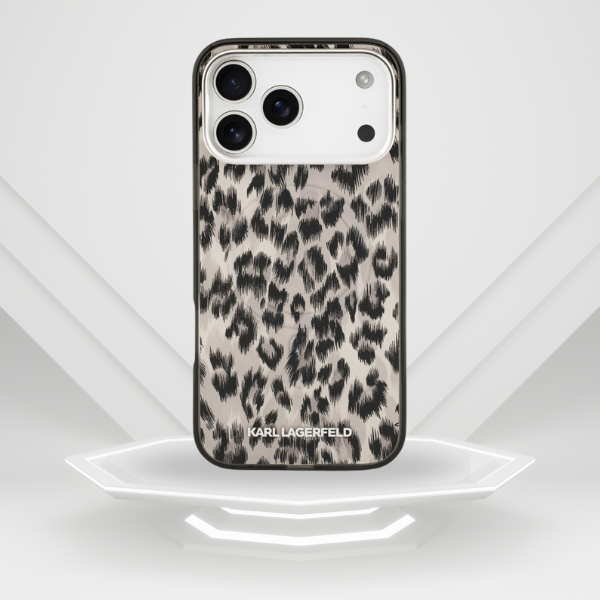 Karl Lagerfeld IML Leopard Pattern MagSafe dėklas skirtas Apple iPhone 17 Pro Max rudos spalvos aprašymas - Prekės nuotrauka