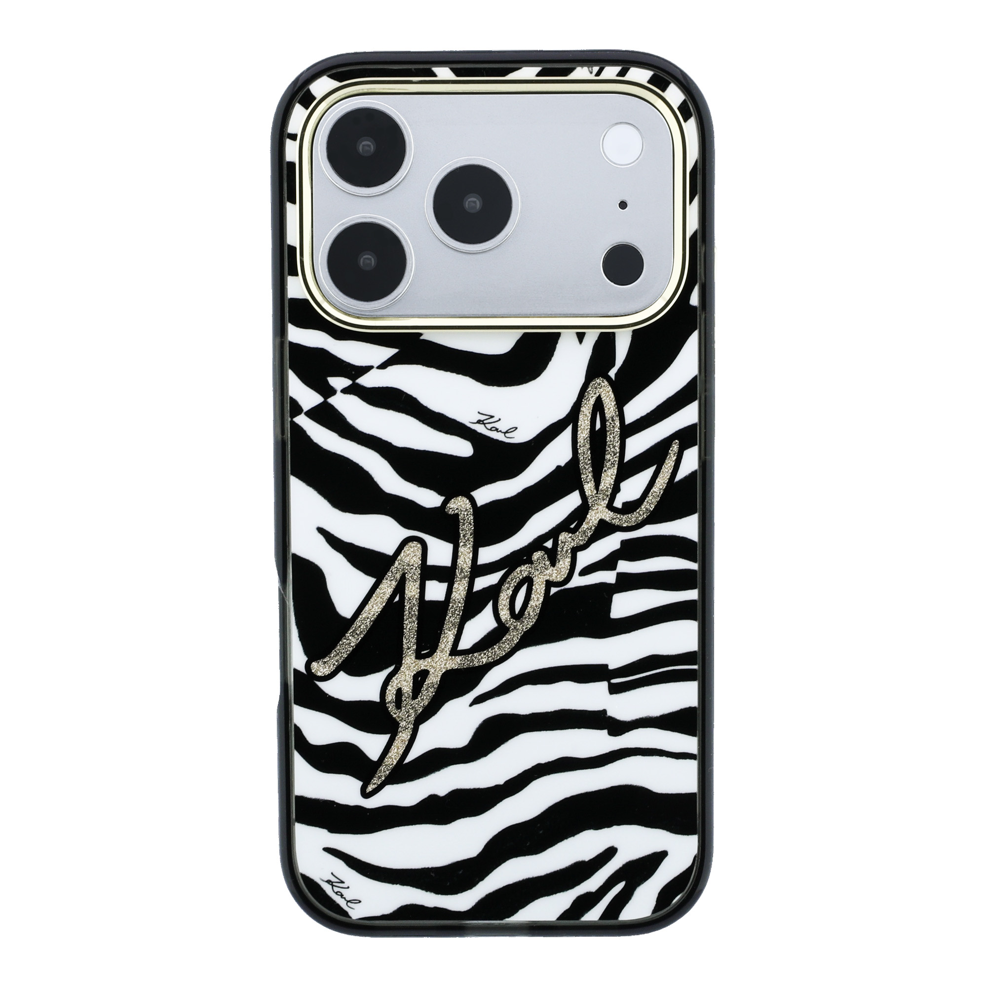 Karl Lagerfeld IML Signature Zebra Glitter MagSafe dėklas, skirtas iPhone 17 Pro / 18 Pro – auksinė aprašymas - Prekės nuotrauka
