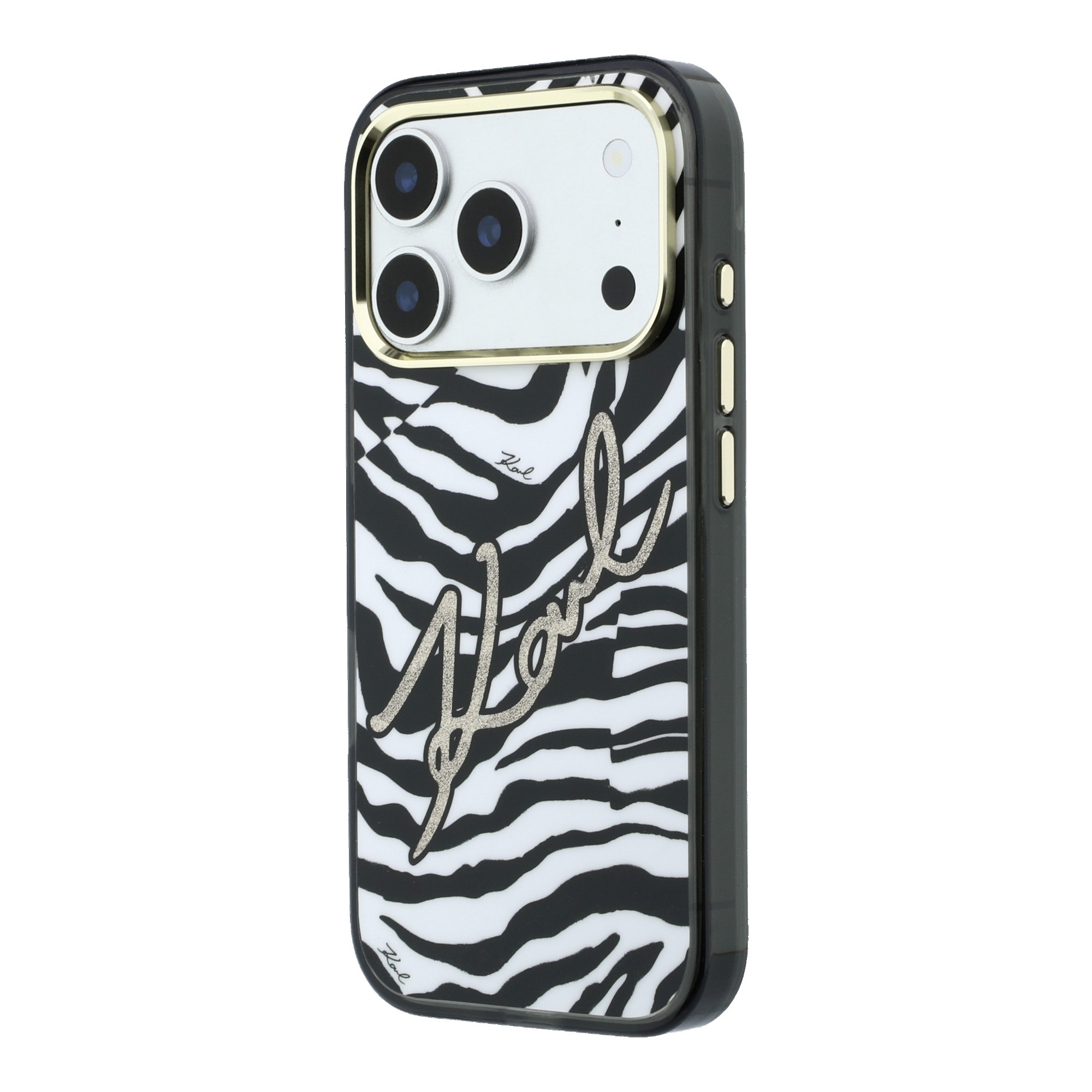 Karl Lagerfeld IML Signature Zebra Glitter MagSafe dėklas, skirtas iPhone 17 Pro Max / 18 Pro Max - Auksinė aprašymas - Prekės nuotrauka