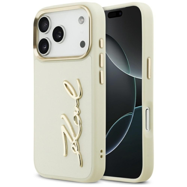 Karl Lagerfeld Karl Script Logo Dėklas skirtas Apple iPhone 17 Pro rusvai gelsvas aprašymas - Prekės nuotrauka
