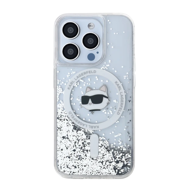 Karl Lagerfeld Liquid Glitter Choupette Head MagSafe Apple iPhone 15 Pro Max - dėklas telefonui skaidrus aprašymas - Prekės nuotrauka