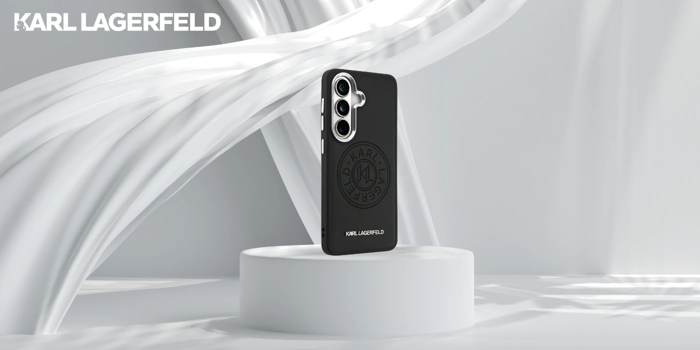 Karl Lagerfeld perforuotas KL MagSafe dėklas, skirtas „Samsung Galaxy S26“, juodas aprašymas - Prekės nuotrauka