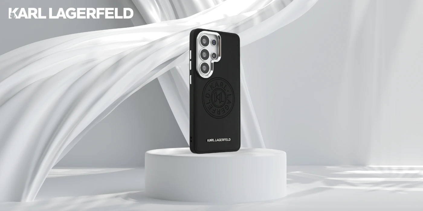 Karl Lagerfeld perforuotas KL MagSafe dėklas, skirtas „Samsung Galaxy S26 Ultra“, juodas aprašymas - Prekės nuotrauka