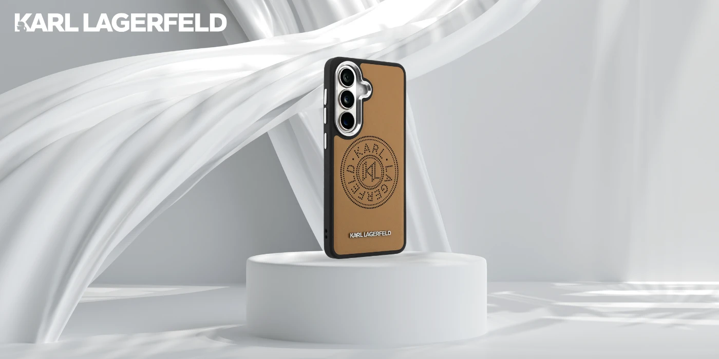 Karl Lagerfeld perforuotas KL MagSafe dėklas, skirtas „Samsung Galaxy S26+“, rudas aprašymas - Prekės nuotrauka