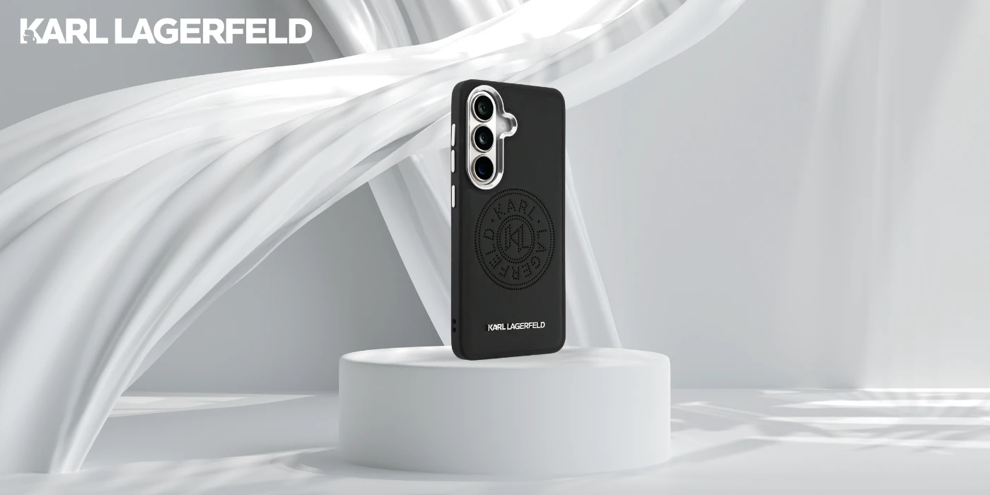 Karl Lagerfeld perforuotas KL MagSafe dėklas, skirtas „Samsung Galaxy S26+“, juodas aprašymas - Prekės nuotrauka