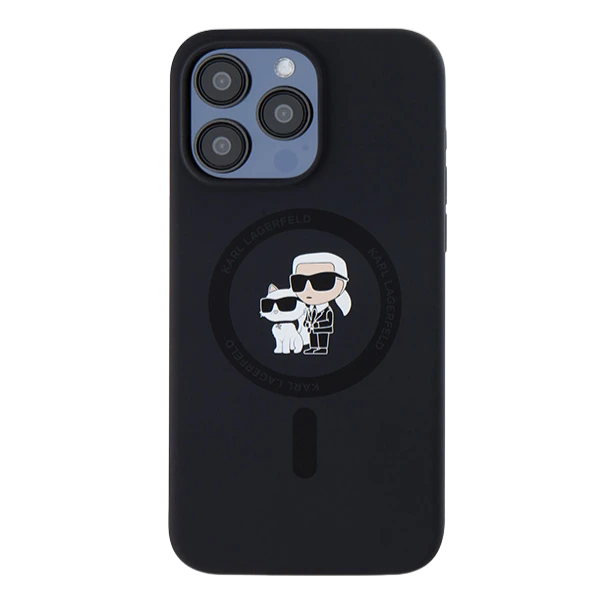 Karl Lagerfeld silikoninis Karl&Choupette Ring MagSafe Apple iPhone 15 Pro Max - dėklas telefonui juodos spalvos aprašymas - Prekės nuotrauka