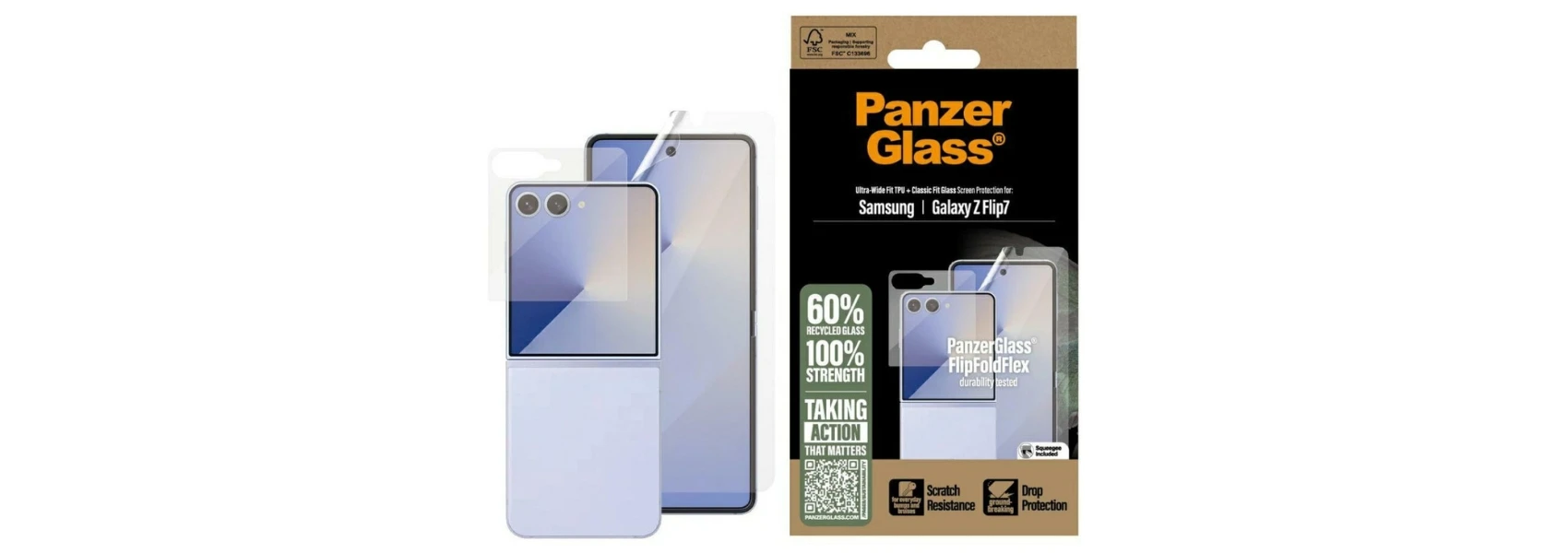 Panzer Glass Apsauginis rinkinys „PanzerGlass FlipFoldFlex 2-in-1 Classic Fit Glass“ + itin plataus tvirtinimo TPU plėvelė, skirta „Samsu“ aprašymas - Prekės nuotrauka
