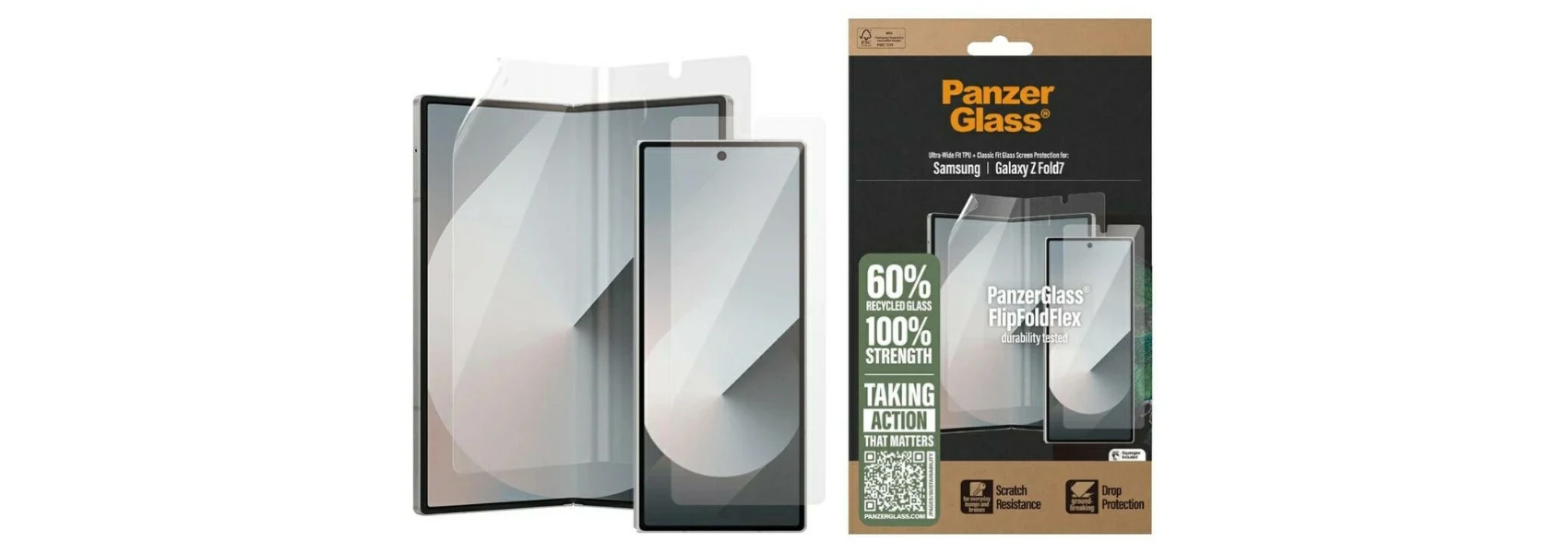 Panzer Glass Apsauginis rinkinys „PanzerGlass FlipFoldFlex 2-in-1 Classic Fit Glass“ + itin plataus tvirtinimo TPU plėvelė, skirta „Samsu“ aprašymas - Prekės nuotrauka