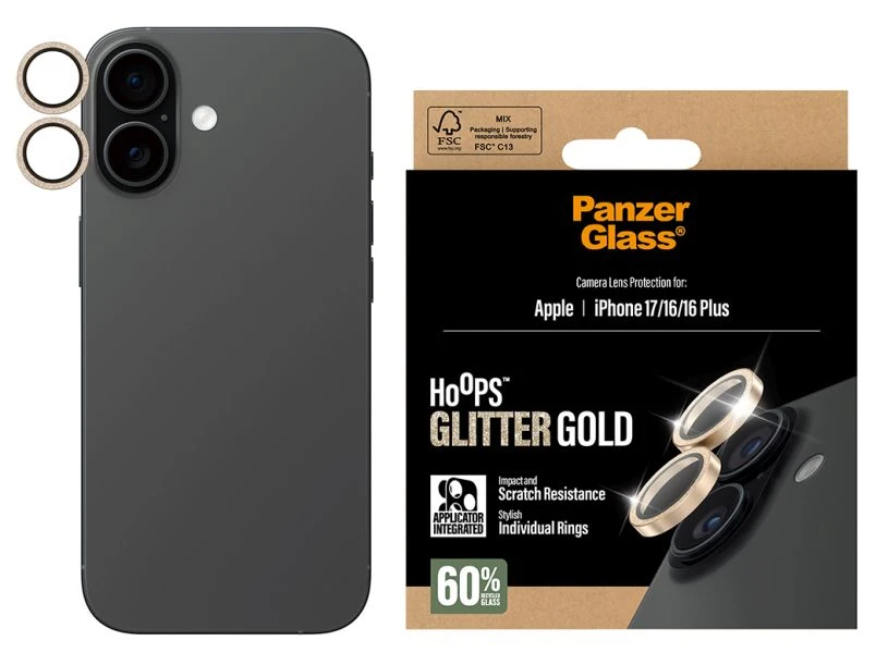 Panzer Glass Grūdintas stiklas na objektyvas PanzerGlass Hoops Glitter do iPhone 17 / 16 / 16 Plus sidabrinė aprašymas - Prekės nuotrauka