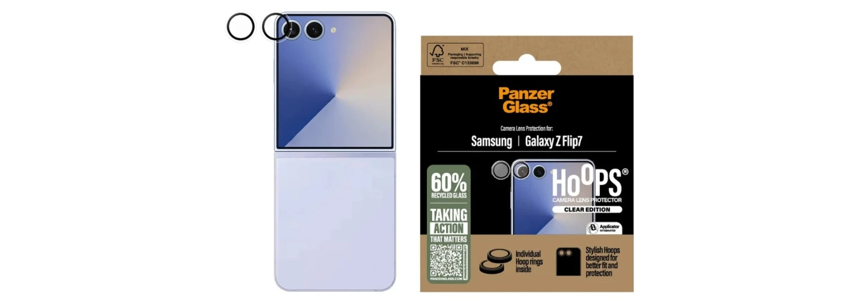 Panzer Glass Grūdintas stiklas na objektyvas PanzerGlass Hoops do Samsung Galaxy Z Flip7 aprašymas - Prekės nuotrauka