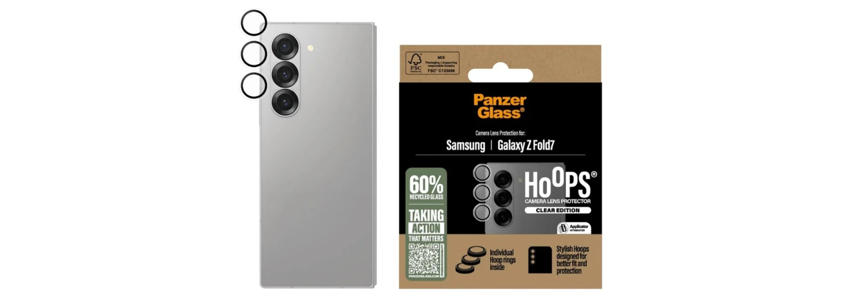 Panzer Glass Grūdinto stiklo objektyvo apsauga „PanzerGlass Hoops“, skirta „Samsung Galaxy Z Fold7“ aprašymas - Prekės nuotrauka