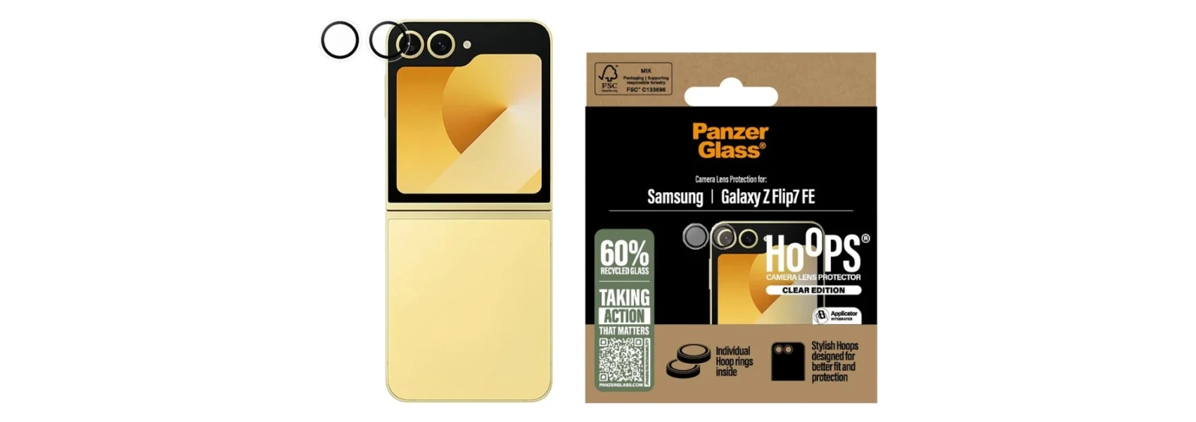 Panzer Glass „PanzerGlass Hoops“ grūdinto stiklo ekrano apsauga, skirta „Samsung Galaxy Z Flip7 FE“ aprašymas - Prekės nuotrauka