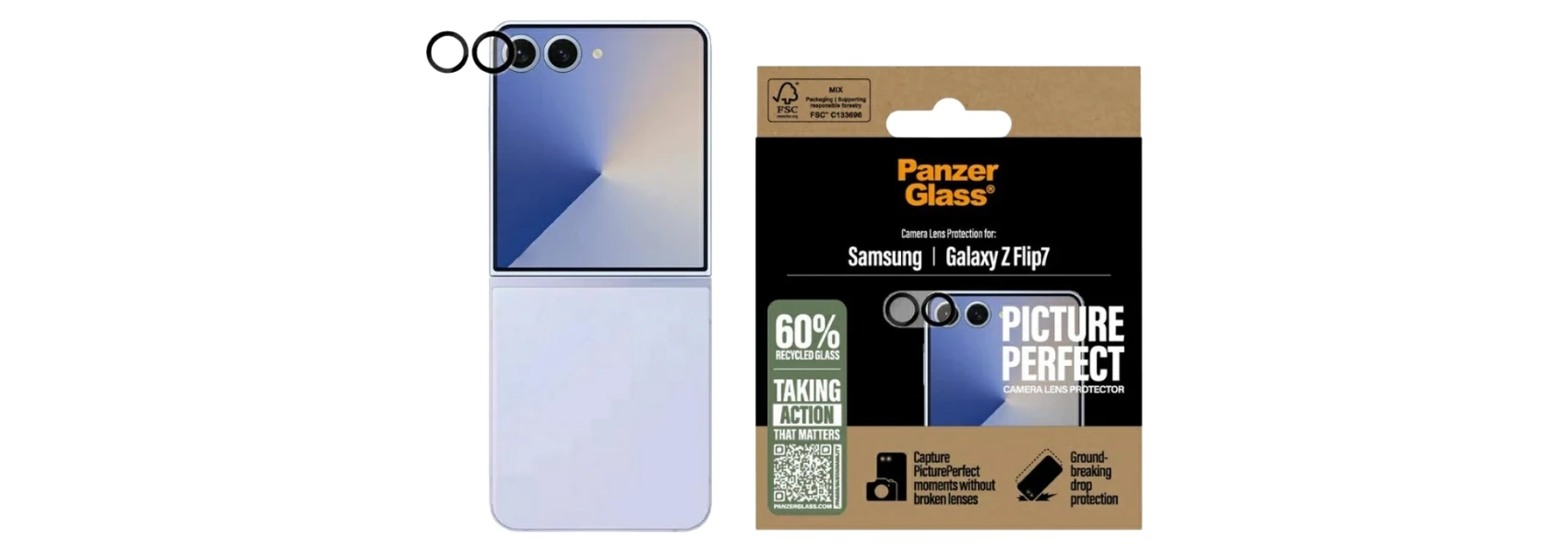 Panzer Glass Grūdintas stiklas na objektyvas PanzerGlass PicturePerfect do Samsung Galaxy Z Flip7 aprašymas - Prekės nuotrauka