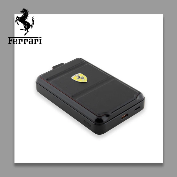 Powerbank Ferrari Metal Logo MagSafe induction 15W 10000 mAh su stovo funkionalumu - juodos spalvos aprašymas - Prekės nuotrauka