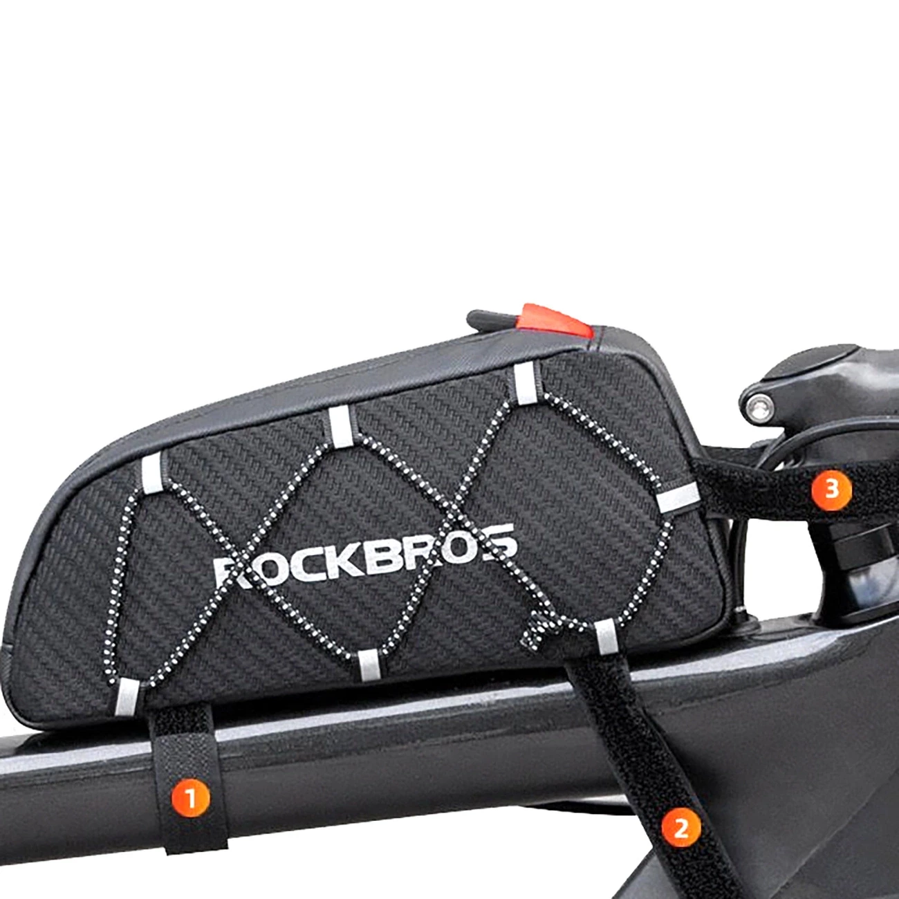 Rockbros 039BK bicycle frame bag 1 l with braid – juodos spalvos aprašymas - Prekės nuotrauka