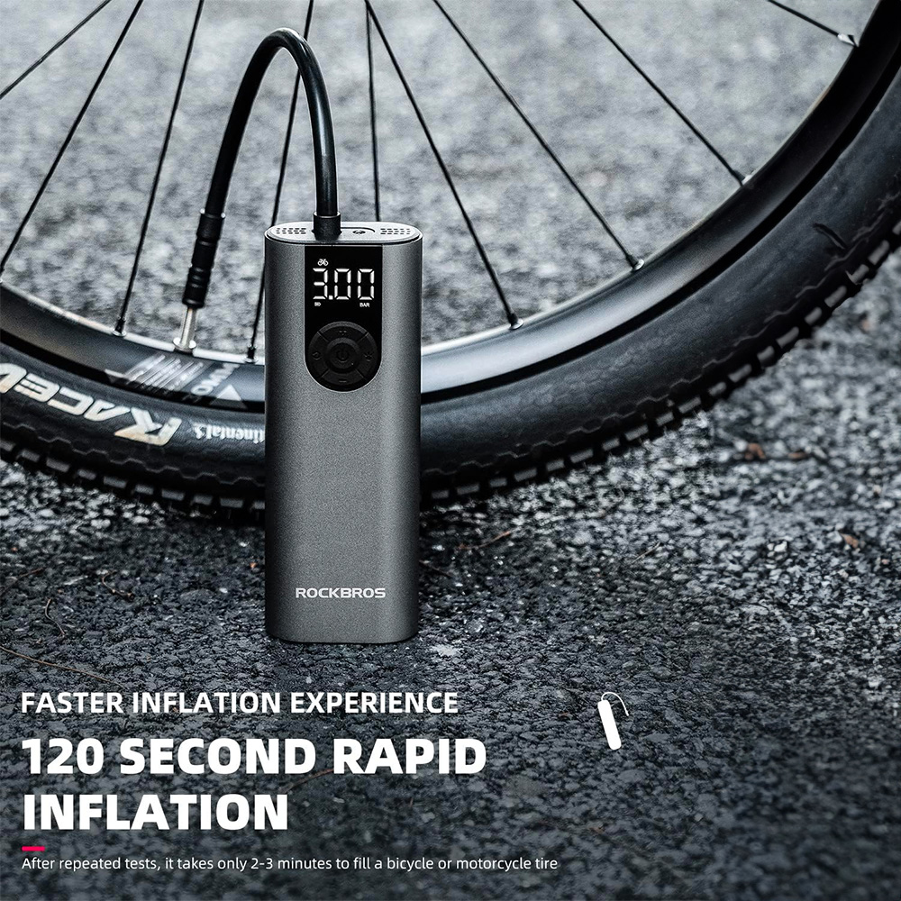 Rockbros 42720001001 Electric Bike Pump with LED Ekranas + USB-C – USB-A Cable – juodos spalvos aprašymas - Prekės nuotrauka Rockbros 42720001001 Electric Bike Pump with LED Ekranas + USB-C – USB-A Cable – juodos spalvos aprašymas - Prekės nuotrauka