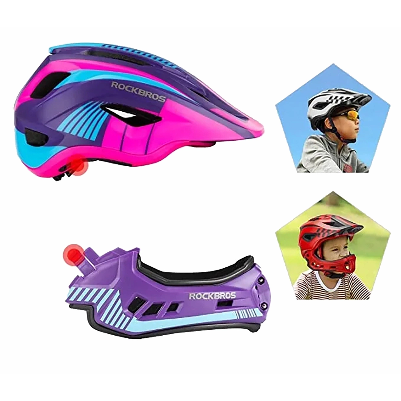 Rockbros TT-32SBPP-S vaikiškas dviračio šalmas su nuimamu smakro juosta, S dydis - purpurinė-rožinė aprašymas - Prekės nuotrauka Rockbros TT-32SBPP-S vaikiškas dviračio šalmas su nuimamu smakro juosta, S dydis - purpurinė-rožinė aprašymas - Prekės nuotrauka