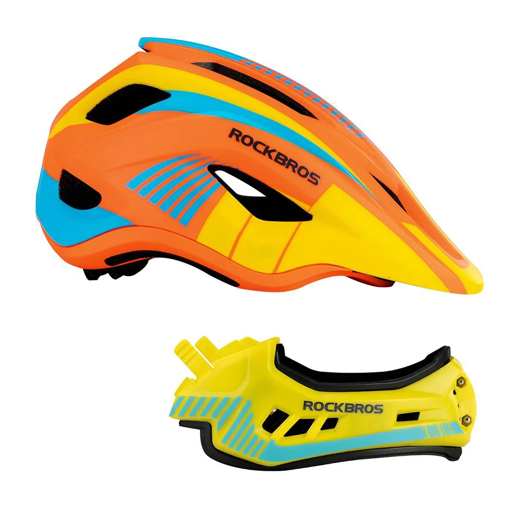 Rockbros TT-32SOYB-S vaikiškas dviratininko šalmas su nuimamu smakro lankeliu, dydis S – geltonos ir oranžinės spalvos aprašymas - Prekės nuotrauka Rockbros TT-32SOYB-S vaikiškas dviratininko šalmas su nuimamu smakro lankeliu, dydis S – geltonos ir oranžinės spalvos aprašymas - Prekės nuotrauka