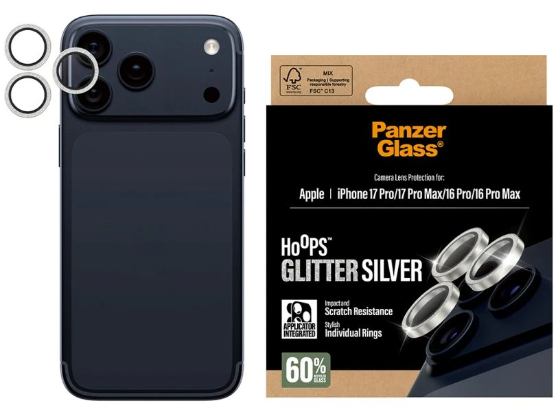 Panzer Glass PanzerGlass Tempered glass lens protector Hoops Glitter for iPhone 17 Pro / 17 Pro Max / 16 Pro aprašymas - Prekės nuotrauka