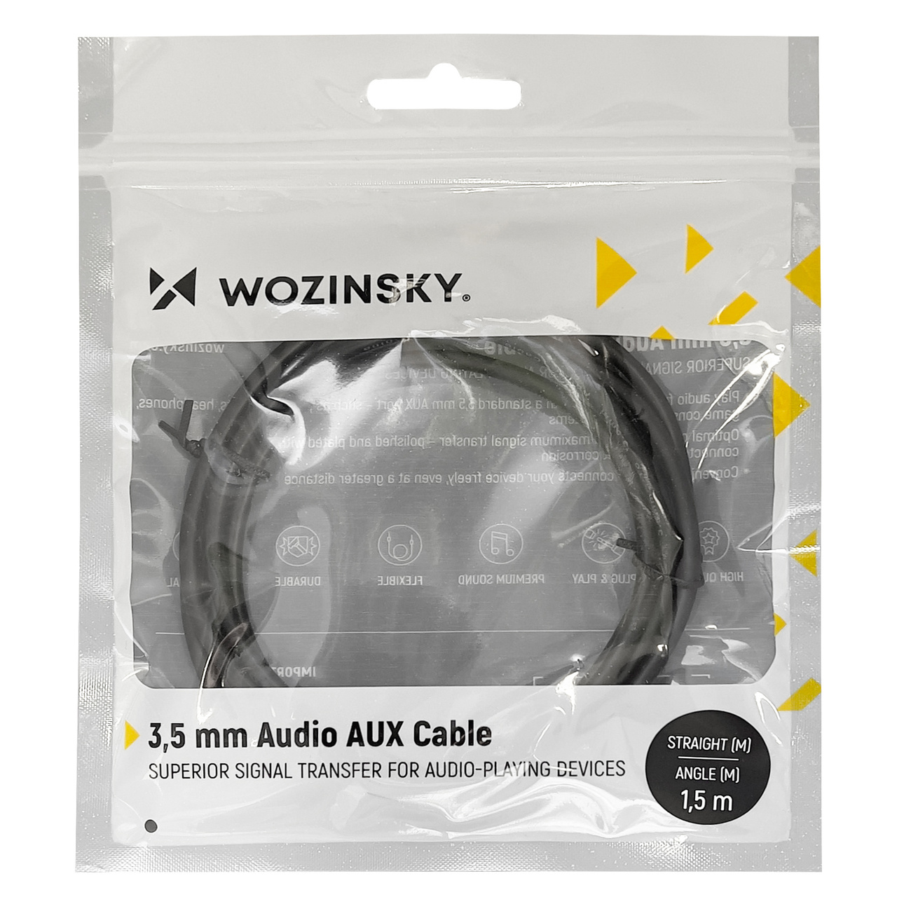 Wozinsky AUX kabelis kampinis (vyriškas-vyriškas) mini jack kabelis 2 m juodas aprašymas - Prekės nuotrauka