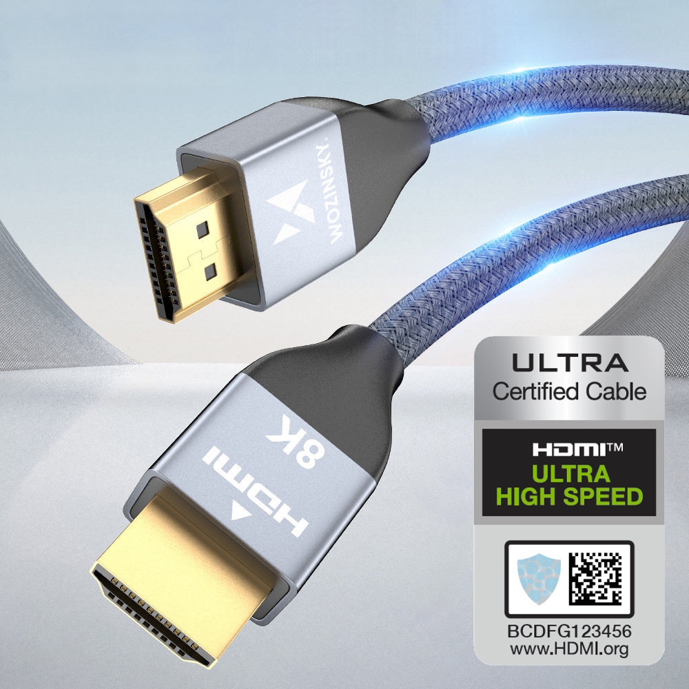 Wozinsky HDMI 2.1 Cable 8K 60 Hz 48 Gbps / 4K 120 Hz / 2K 144 Hz 1 m Sidabrinis (WHDMI-10) aprašymas - Prekės nuotrauka