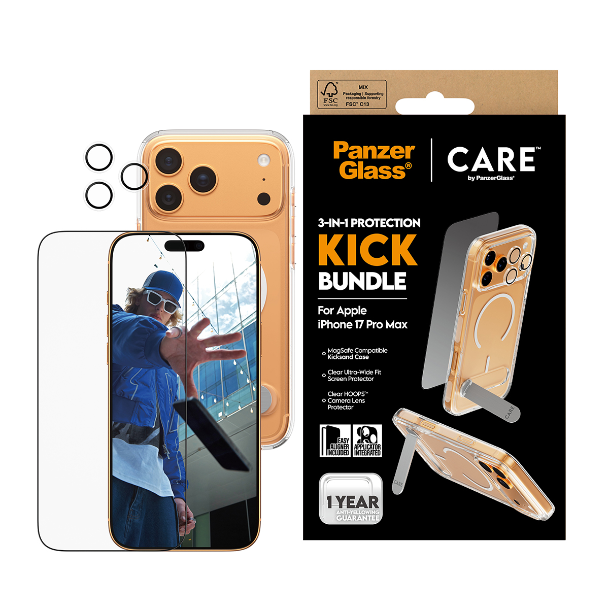„Panzer Glass CARE by PanzerGlass Feature Kick 3in1“ dėklas + stiklas + objektyvas, skirtas „iPhone 17 Pro Max“ aprašymas - Prekės nuotrauka „Panzer Glass CARE by PanzerGlass Feature Kick 3in1“ dėklas + stiklas + objektyvas, skirtas „iPhone 17 Pro Max“ aprašymas - Prekės nuotrauka