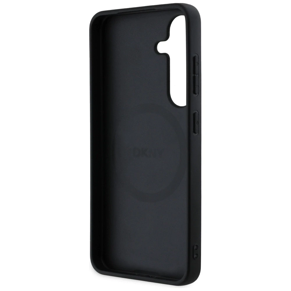 Dėklas DKNY Leather Checkered Pattern MagSafe Samsung Galaxy S25 juodos spalvos
