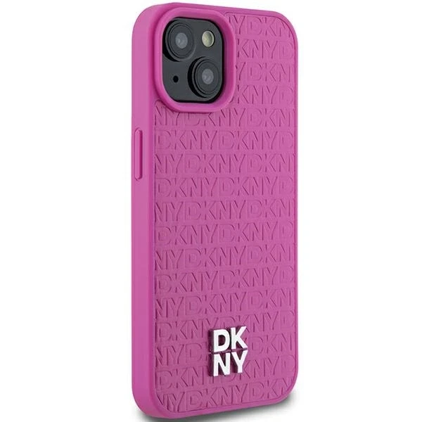 Apple iPhone 13 / 14 / 15 DKNY odinis dėklas Pattern Metal Logo MagSafe (DKHMP15SPSHRPSP) rožinės spalvos