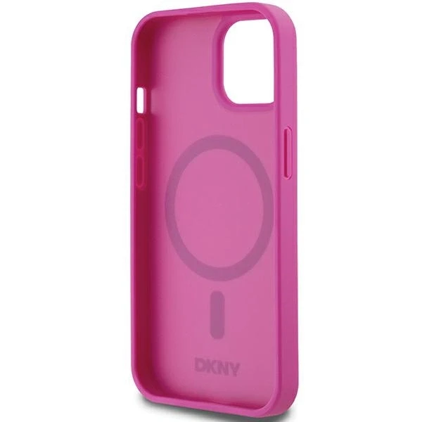 Apple iPhone 13 / 14 / 15 DKNY odinis dėklas Pattern Metal Logo MagSafe (DKHMP15SPSHRPSP) rožinės spalvos