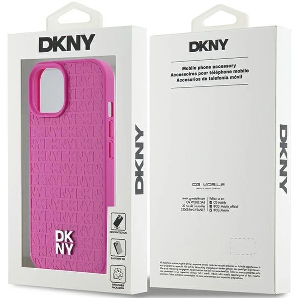 Apple iPhone 13 / 14 / 15 DKNY odinis dėklas Pattern Metal Logo MagSafe (DKHMP15SPSHRPSP) rožinės spalvos