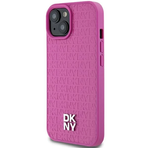 Apple iPhone 13 / 14 / 15 DKNY odinis dėklas Pattern Metal Logo MagSafe (DKHMP15SPSHRPSP) rožinės spalvos