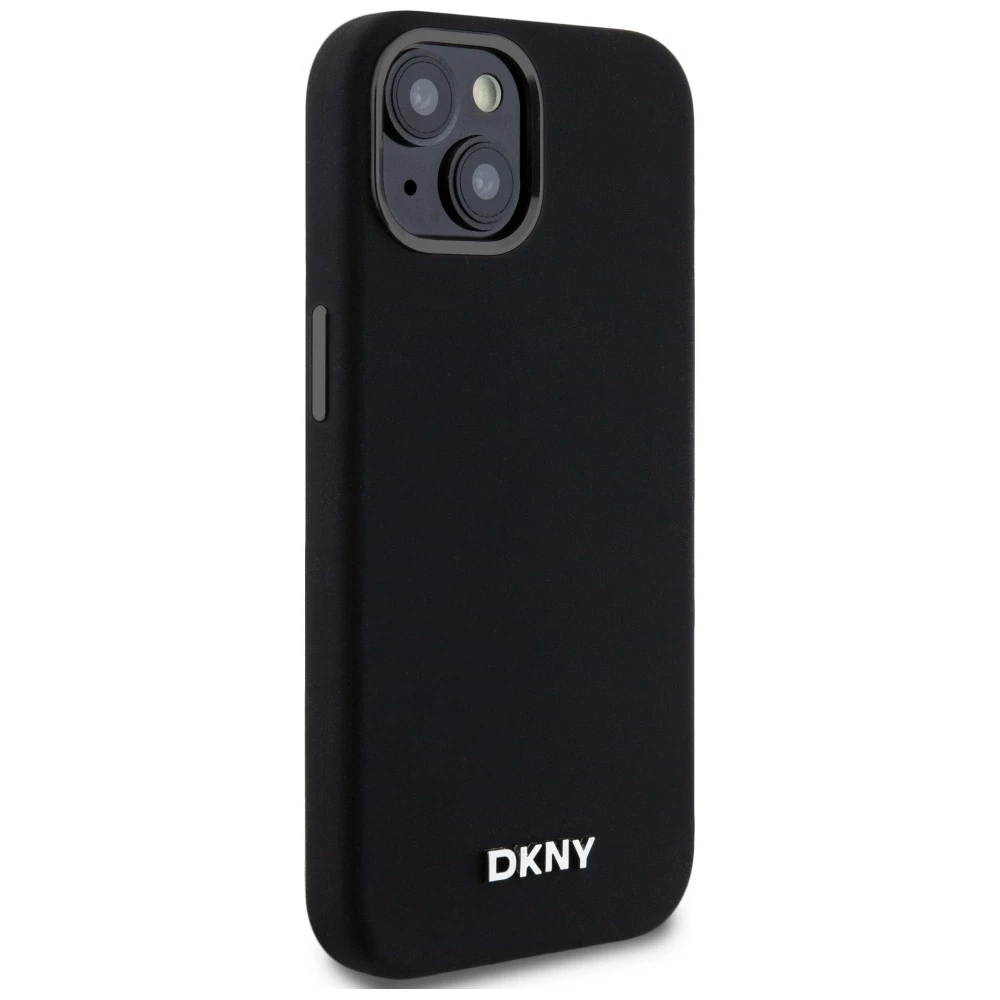 DKNY DKHMP14SSMCHLK Apple iPhone 14 15 13 6.1″ juodos spalvos kietas dėklas Liquid Silicone Small Metal Logo MagSafe