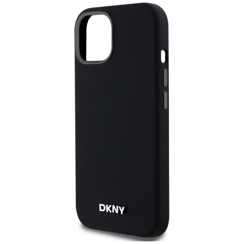 DKNY DKHMP14SSMCHLK Apple iPhone 14 15 13 6.1″ juodos spalvos kietas dėklas Liquid Silicone Small Metal Logo MagSafe