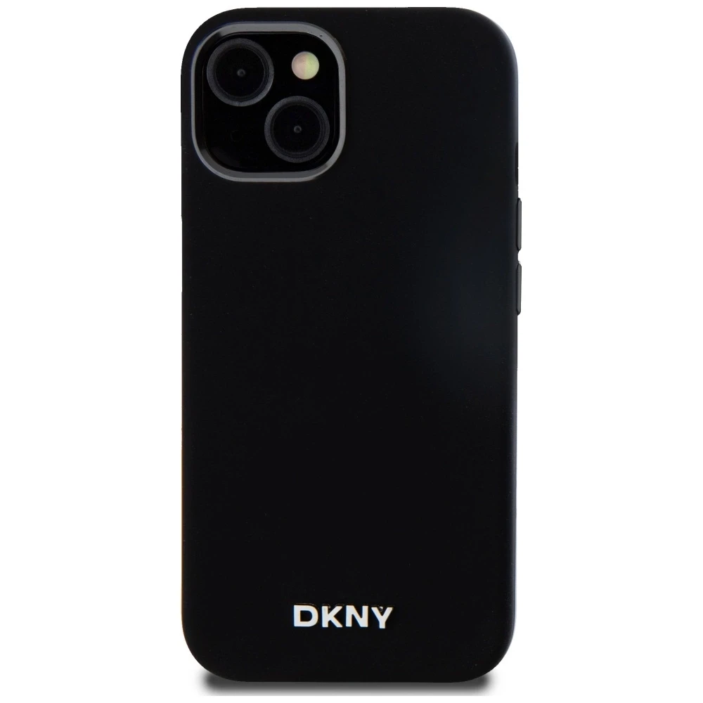DKNY DKHMP14SSMCHLK Apple iPhone 14 15 13 6.1″ juodos spalvos kietas dėklas Liquid Silicone Small Metal Logo MagSafe