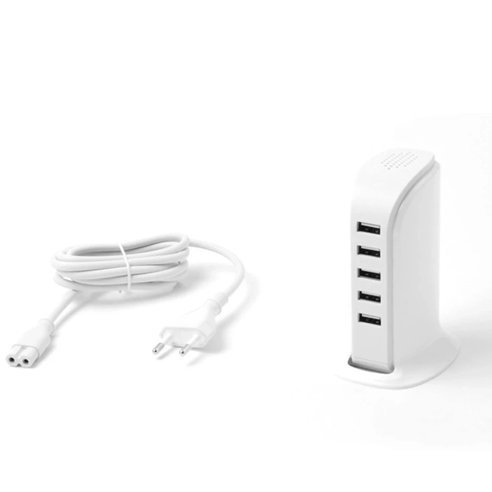 Dudao 5x USB įkroviklis su integruotu ES maitinimo laidu, baltas (A5EU)
