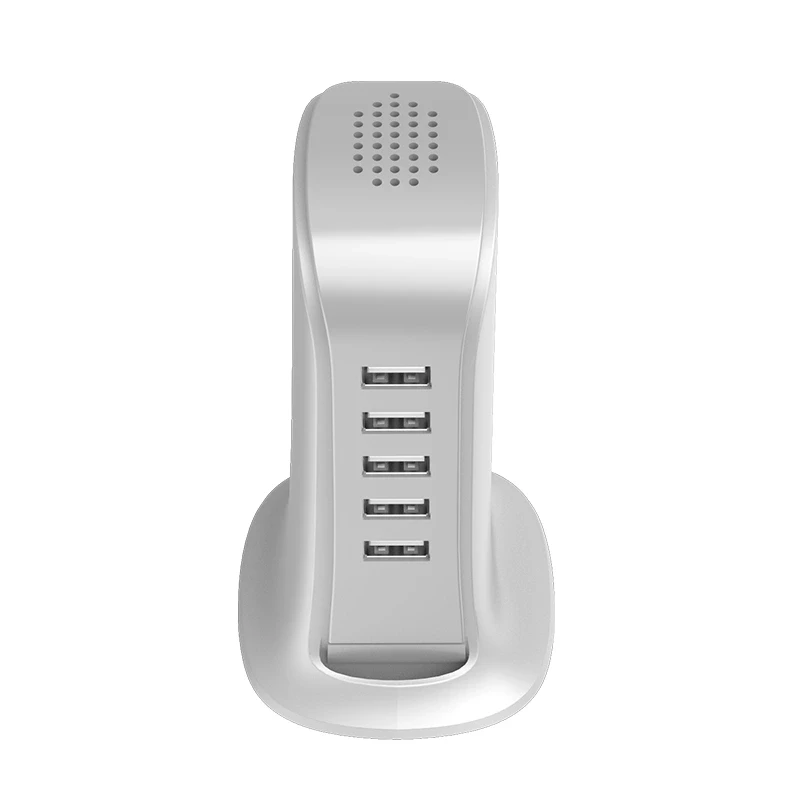 Dudao 5x USB įkroviklis su integruotu ES maitinimo laidu, baltas (A5EU)
