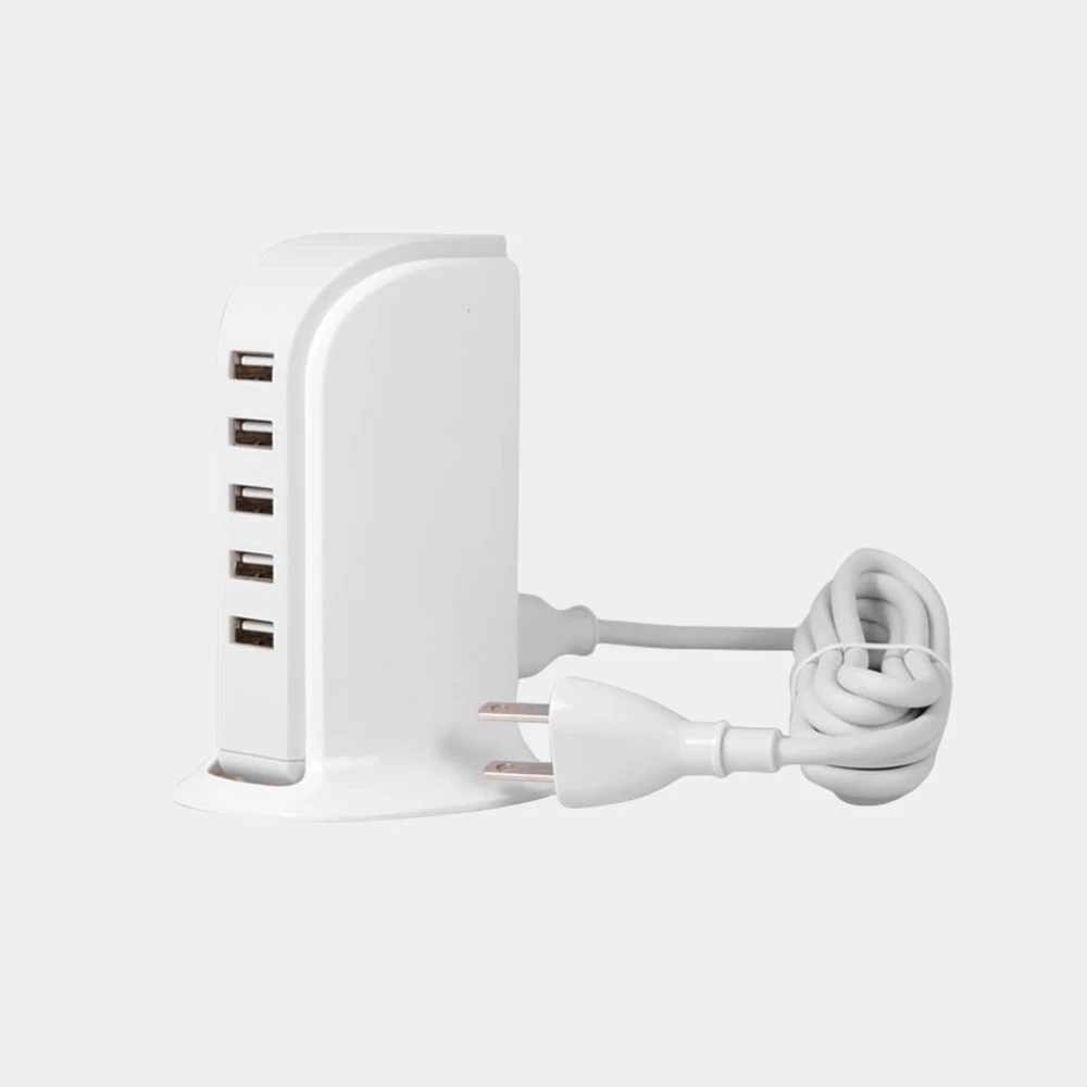 Dudao 5x USB įkroviklis su integruotu ES maitinimo laidu, baltas (A5EU)