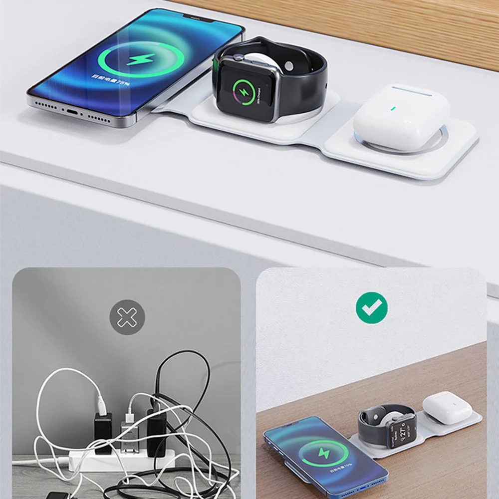 Įkroviklis indukcinė 3w1 Dudao A11N 15W - balta + kabelis USB-C / USB-C