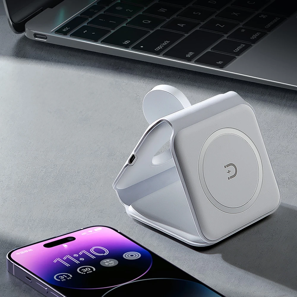 Įkroviklis indukcinė 3w1 Dudao A11N 15W - balta + kabelis USB-C / USB-C