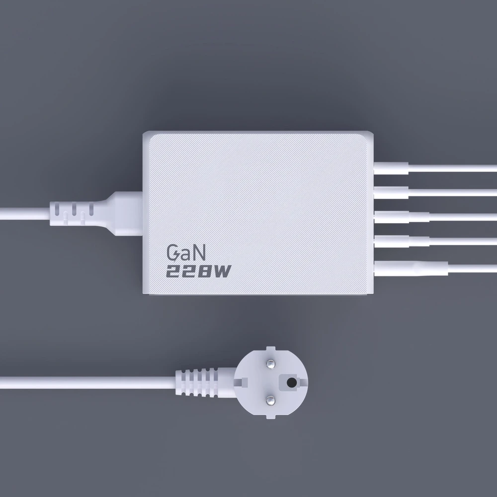 Dudao A228EU GaN įkroviklis 1x USB-A 4x USB-C PD 228W - baltos spalvos