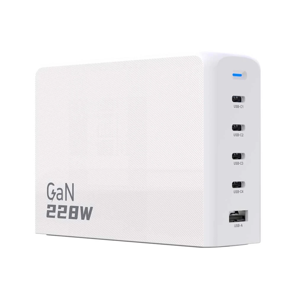 Dudao A228EU GaN įkroviklis 1x USB-A 4x USB-C PD 228W - baltos spalvos