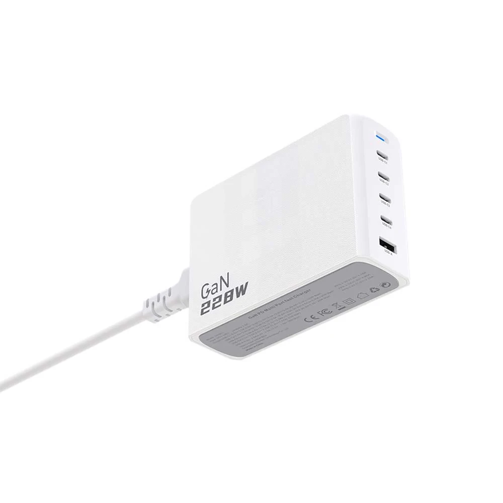Dudao A228EU GaN įkroviklis 1x USB-A 4x USB-C PD 228W - baltos spalvos