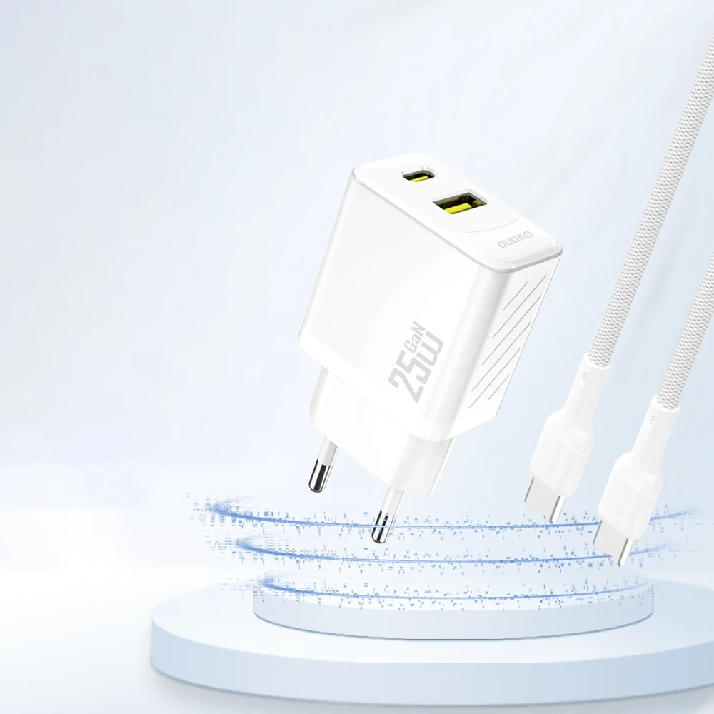 Dudao A26T GaN 25W USB-A, USB-C įkroviklis – baltos spalvos