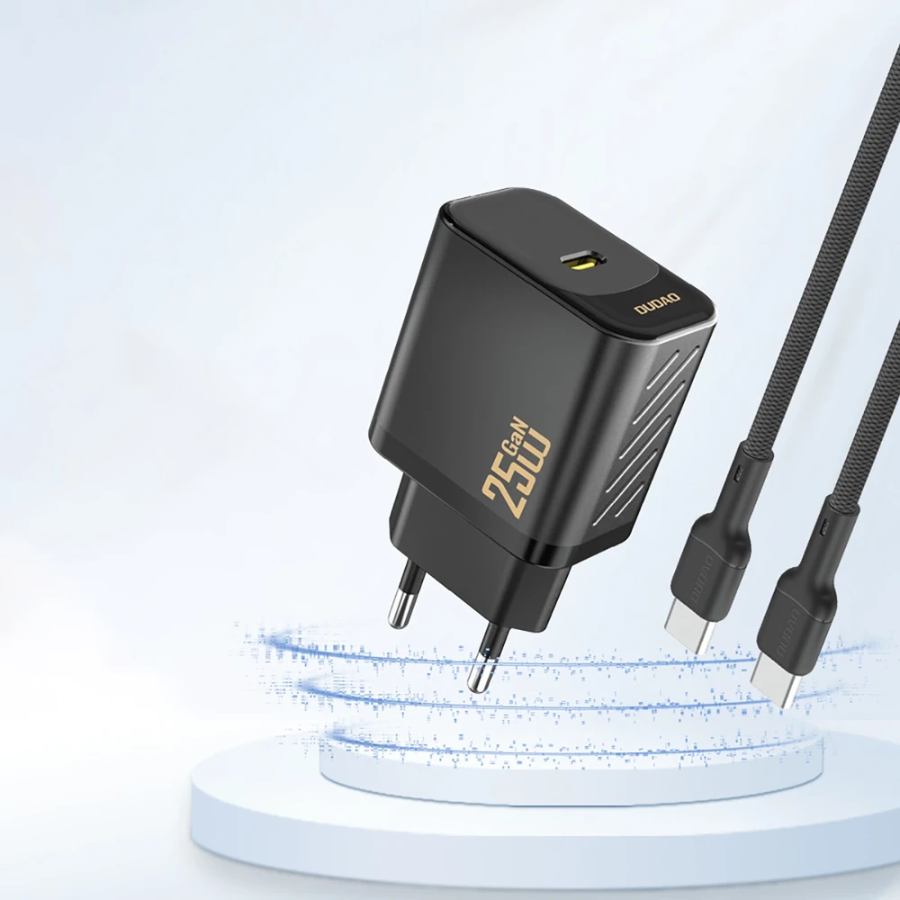 Dudao A27 25W GaN USB-C laidinis įkroviklis – juodos spalvos