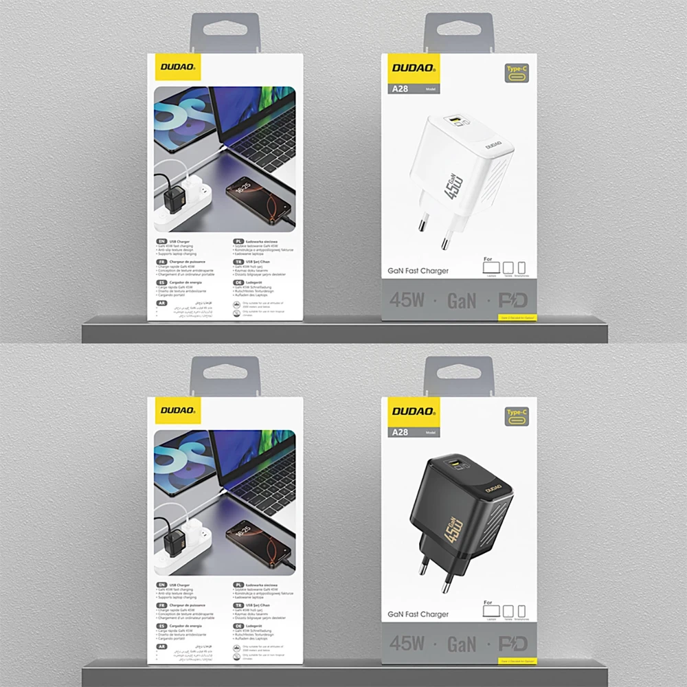 Dudao A28 45W GaN USB-C laidinis įkroviklis – baltos spalvos