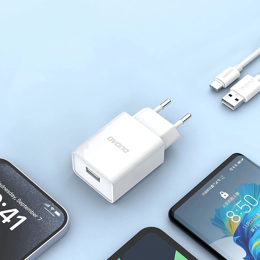 Įkroviklis Dudao (A4EU) + type-C kabelis (1xUSB 2.1A) baltas