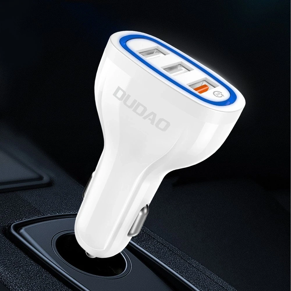 Automobilinis įkroviklis Dudao R7S, 3x USB, 18W (baltas)